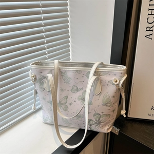 Grand Sac Cabas Femme en Nylon avec Imprimé Papillon Sac à Main Sous le Bras Simple et Élégant avec Cordon pour les Déplacements Quotidiens