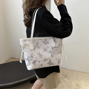 Sac cabas blanc avec imprimé papillon, grand sac d'épaule en similicuir pour le travail