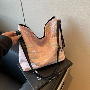Sac à Épaule Femme Broderie Vagues Colorées Sac Fourre-tout Grande Capacité Sac à Bandoulière Casual Minimaliste Urbain