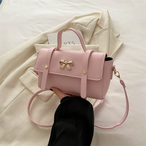 Women New Fashion PU Leather Bow Square Bag Versatile Daily Commuter Shoulder Crossbody Handbag Contrast Color Small Purse