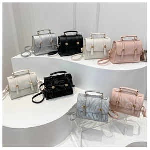 Collection of retro small square crossbody bags in pleated and marble patterns