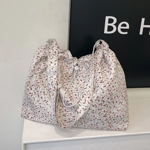 Sac à Épaule Imprimé Floral Grande Capacité Femme Mode Nylon Cordon de Serrage Sac Cabas Décontracté Sac Bandoulière