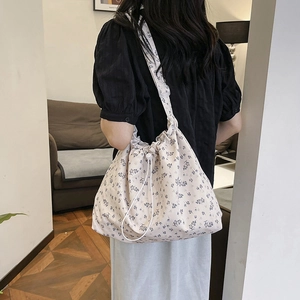 Sac à bandoulière floral avec cordon de serrage pour femme avec grande capacité