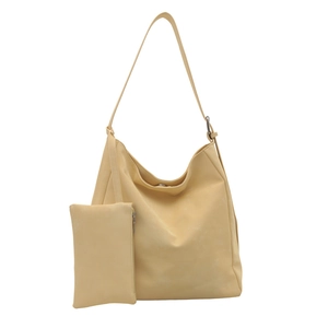 Minimalist light yellow hobo bag set with large capacity and matching small pouch