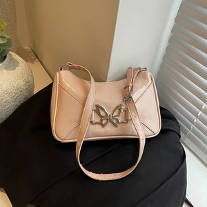 Borsa Sottobraccio in Pelle PU da Donna Hardware a Farfalla Borsa a Tracolla Stile Y2K Spice Girl Tinta Unita alla Moda