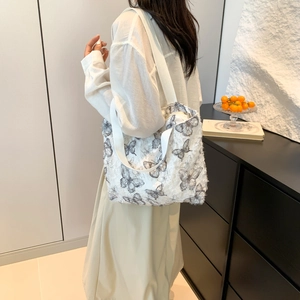 Schicke Jacquard-Tragetasche mit grauem Schmetterlingsdruck und breitem Schultergurt