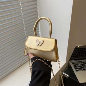 Women Butterfly Decor Mini Shoulder Bag PU Leather Fashion Square Crossbody Bag With Chain Strap Elegant Handbag