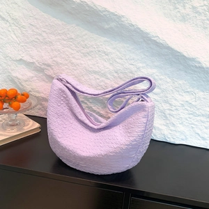 Borsa a Spalla Donna a Mezzaluna con Texture a Bolle Pieghettata Grande Capacità Nylon Hobo Tracolla Tinta Unita Moda Quotidiana Tote