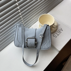 Women French Chic PU Leather Underarm Bag Solid Color Large Metal Buckle Shoulder Bag With Adjustable Strap Casual Tote