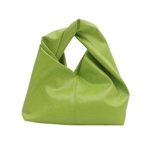 Minimalist green hobo tote bag with unique knotted handle and smooth PU leather finish