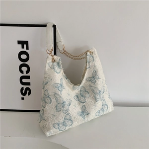 Grand Sac Cabas Nylon avec Imprimé Papillon Femme Mode Décontractée Sac à Épaule avec Chaîne Style Coréen Sac Hobo