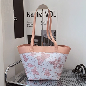 Butterfly Print PU Leather Large Tote Bag For Women Elegant Floral Underarm Bag Casual Daily Shoulder Handbag Fashion Gift