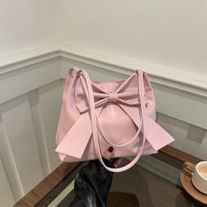 Sac à Épaule Nœud Papillon Mode Grande Capacité en Cuir PU Sac Fourre-tout pour Femme Minimaliste Couleur Unie Sac à Main Sous l'Aisselle