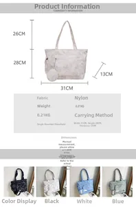 Detailed size chart of large nylon tote bag with bear print and exact dimensions