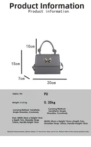 Dimensions détaillées du sac à main en cuir PU gris avec fermoir papillon