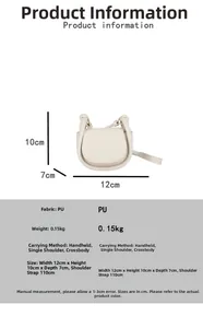 Detailed size specifications for white PU leather mini crossbody bag showing dimensions