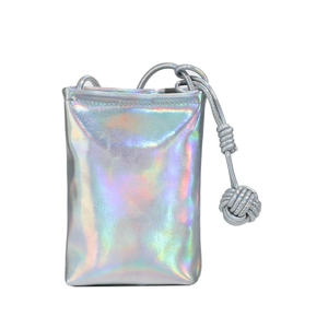 Chic silver laser PU crossbody mini bag with decorative knotted strap for women
