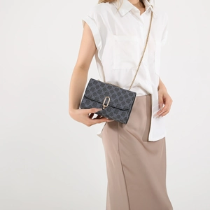Retro monogram chain shoulder bag in charcoal grey with golden U-shaped metal buckle