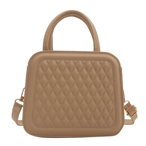 Vintage quilted square crossbody bag in khaki faux leather with golden metal hardware