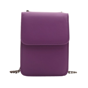 Chic purple vertical crossbody phone bag with premium metal chain strap and flap closure