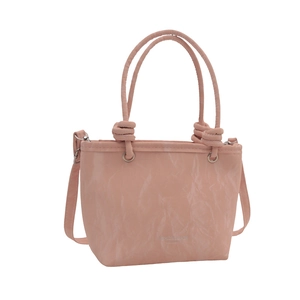 Sac à main chic en cuir plissé rose avec poignées nouées et bandoulière polyvalente