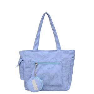 Large capacity light blue tote bag with navy bear print and matching coin purse