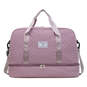 Large Capacity Quilted Travel Bag For Women Waterproof Nylon Fitness Gym Bag With Shoe Compartment Wet Dry Separation Duffel