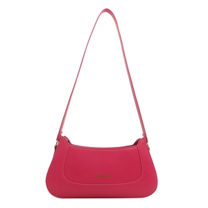 Minimalist deep pink faux leather crossbody square bag with gold logo lettering