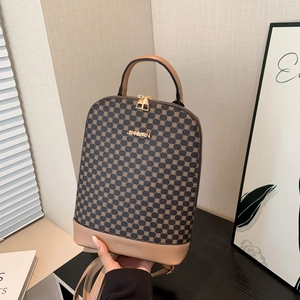 Vintage PU Leather Backpack For Women Fashion Geometric Pattern Large Capacity Shoulder Bag With Top Handle Daily Travel Bag