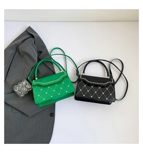 Chic quilted small square bags in green and black with heart embroidery detail