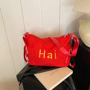 Embroidery Letter Nylon Tote Bag For Women Large Capacity Shoulder Bag Stylish Casual Crossbody Bag College Style Daily Handbag