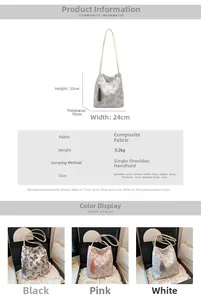Détails des dimensions et spécifications du sac seau à imprimé papillon et gland