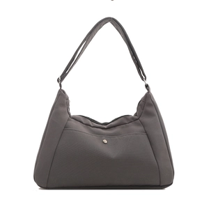 Lightweight dark grey nylon tote bag with front pocket for daily commute