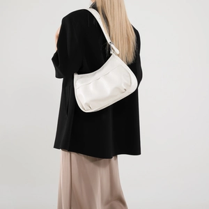 Minimalist white hobo shoulder bag with pleated leather details for women stylish daily use