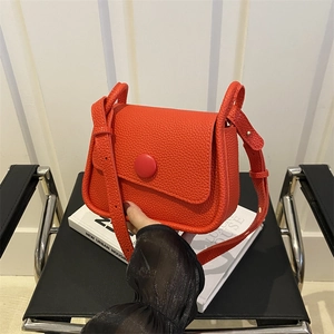 Damen Litschitextur PU Leder Umhängetasche Mode Runde Schnalle Flap Crossbody Quadratische Tasche Minimalistisch Einfarbig Alltagstasche