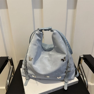 Sac à Épaule Femme Décoration Papillon Métal Grande Capacité Hobo Tote Cuir PU Bandoulière Réglable Mode Décontractée