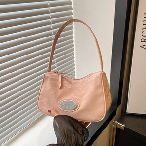 Women's Nylon Underarm Bag Solid Color Minimalist Urban Fashion Shoulder Bag Summer Casual Handbag With Metal Badge Decor