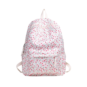 Japanese style white floral backpack with pink tulip pattern and adjustable straps
