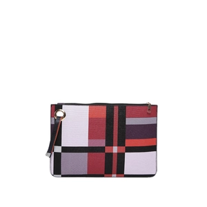 Colorful plaid envelope clutch bag with large color blocks and wrist strap for women