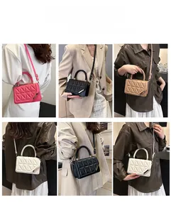 Quilted small crossbody square bag with woven handles shown in four different colors