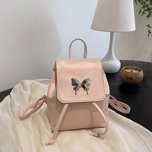 Mini PU Leather Fashion Backpack For Women With Butterfly Metal Buckle Drawstring Flap Closure Preppy Style Silver Pink White Travel Daypack