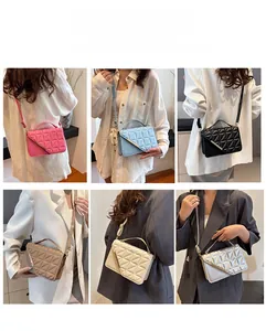 Collage of quilted crossbody bag in various colors showing shoulder and handbag styling