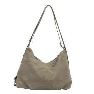 Large khaki PU leather tote bag with adjustable shoulder strap and minimalist design
