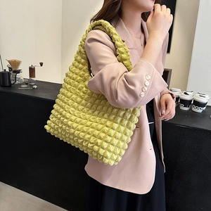 Chic yellow cloud bubble textured shoulder bag for women with large capacity tote design
