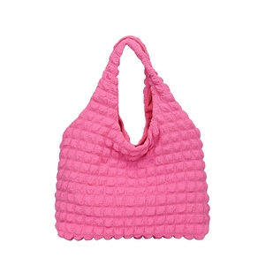 Chic bubble texture peach pink tote bag with integrated handle for casual daily use