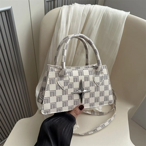 Checkerboard Printed PU Leather Shoulder Bag For Women Vintage Star Metal Buckle Crossbody Handbag Commute Tote Square Bag