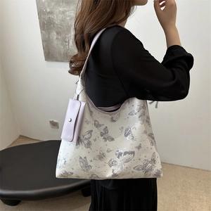 Sac fourre-tout blanc cassé à imprimé papillon avec mini porte-monnaie violet