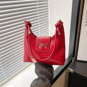 Large Capacity PU Leather Bow Tote Bag For Women Fashion Urban Simple Underarm Shoulder Crossbody Bag With Knotted Strap Daily Purse