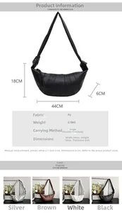 Größentabelle für PU-Umhängetasche mit 44cm Breite und verschiedenen Farboptionen