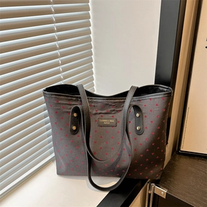 Women Fashion Printed Tote Bag Large Capacity PU Shoulder Bag Heart Star Polka Dot Bow Patterns Casual Daily Commute Handbag